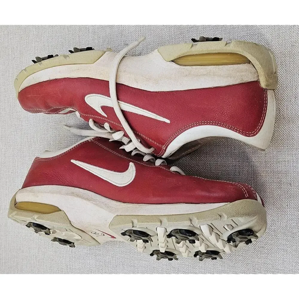 Vtg Nike Air‎ Max Golf Athletic Shoes Red White Spikes Leather Womens US 8